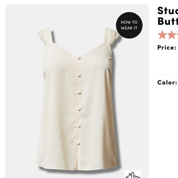 Studio Crepe de Chine Lace Trim Button Front Tank - Picture 4 of 4